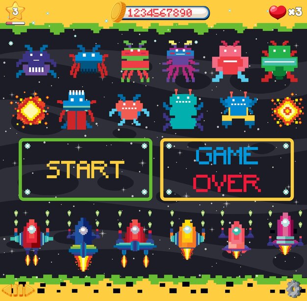 Retro pixel space game-interface