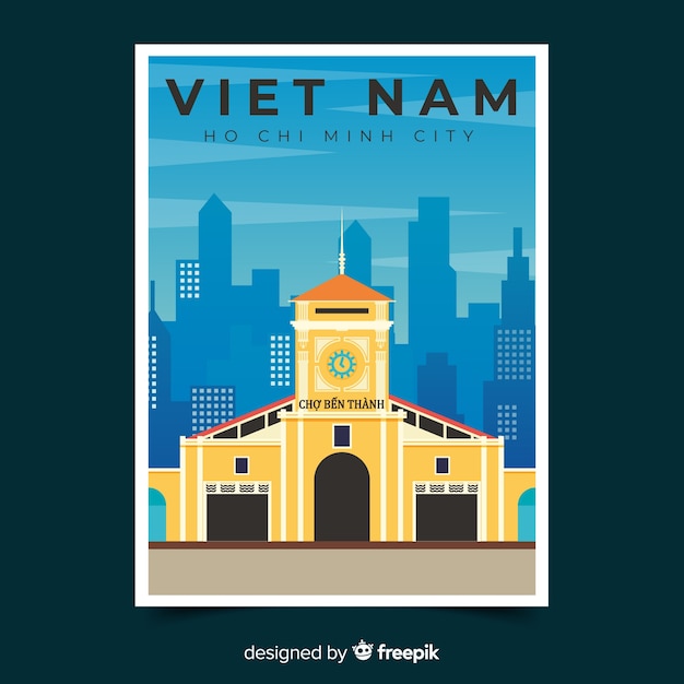Gratis vector retro promotie-poster sjabloon van vietnam