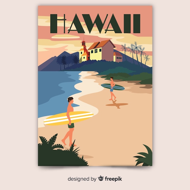 Gratis vector retro promotie-poster van hawaï sjabloon