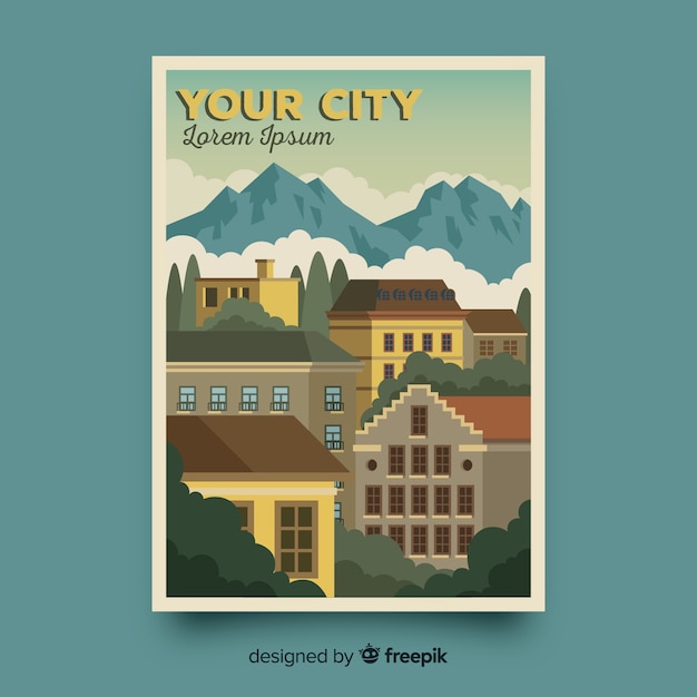 Gratis vector retro promotieposter van een stadssjabloon