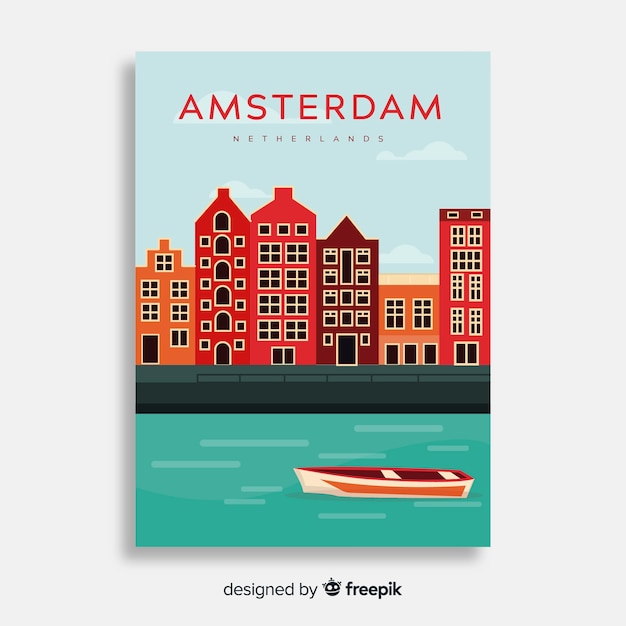 Gratis vector retro promotieposter van een stadssjabloon