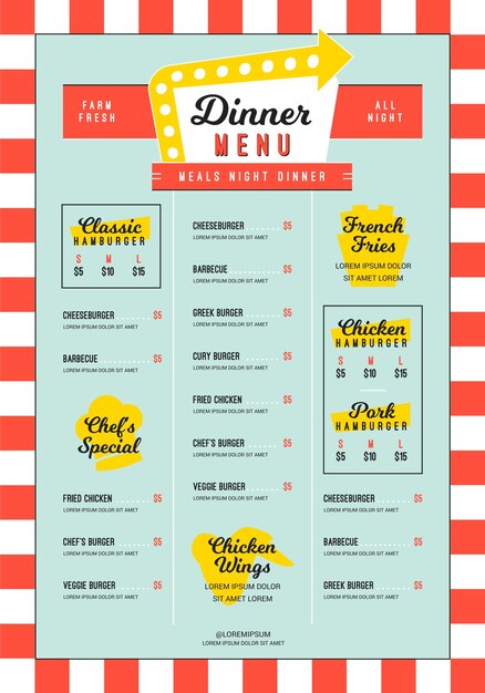 Retro restaurantmenu in verticaal formaat