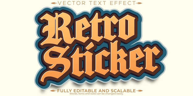 Gratis vector retro sticker teksteffect bewerkbare tekststijl uit de jaren 70 en 80