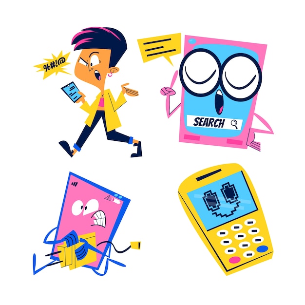 Gratis vector retro telefoon doodle stickerset