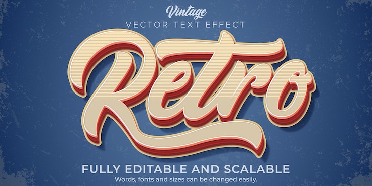 Gratis Vector retro, vintage teksteffect, bewerkbare tekststijl uit de jaren 70 en 80