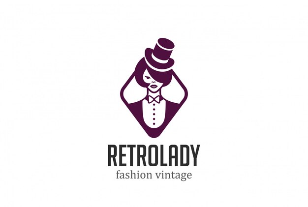 Retro vrouw in hoed Logo vector vintage pictogram.