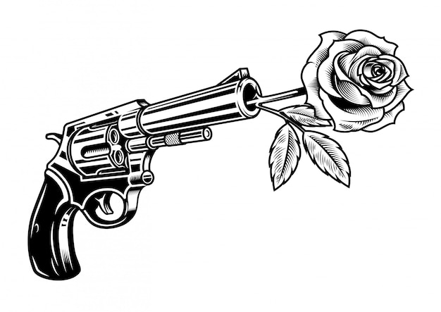 Gratis vector revolver met roos