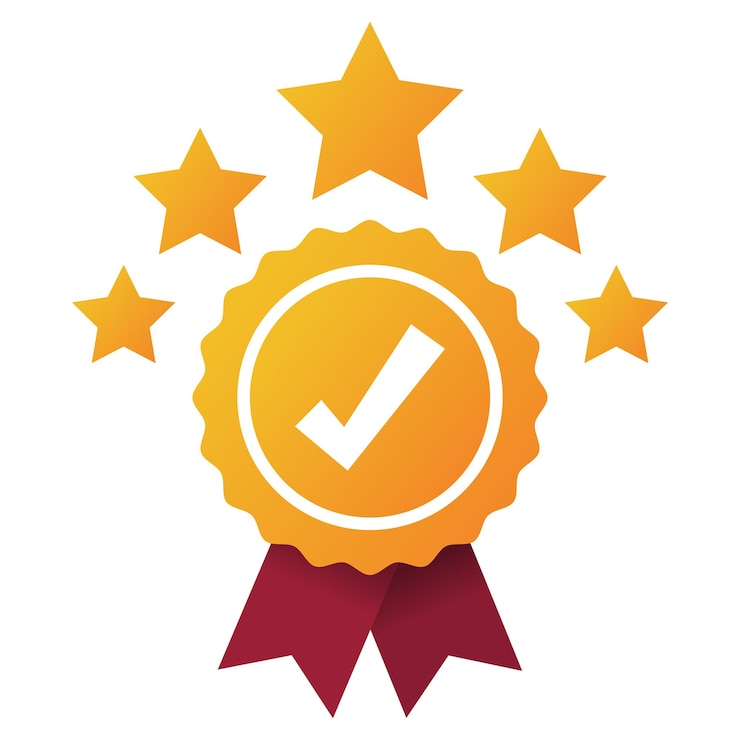 Gratis Vector ribbon check mark met sterren prijs gradiënt stijl