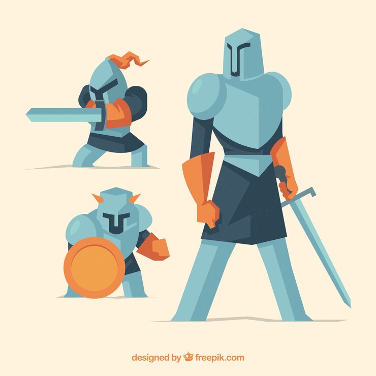 Gratis Vector ridder in verschillende houdingen
