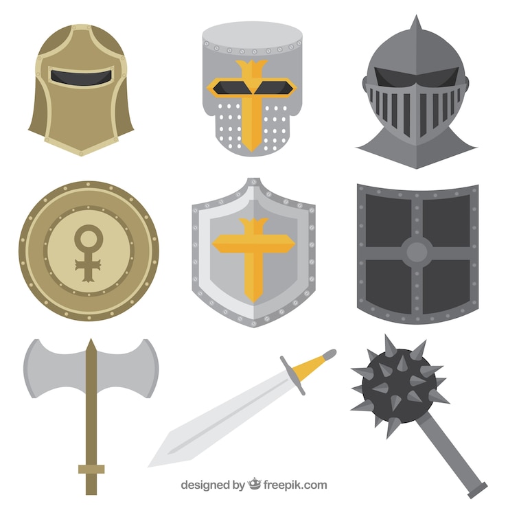 Gratis Vector ridderaccessoires met vlak ontwerp