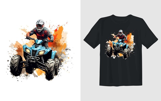 Gratis vector rijden op extreme atv-cartoon vectorillustratie rijden op extreme atv-t-shirtontwerp