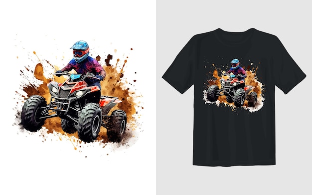 Gratis vector rijden op extreme atv-cartoon vectorillustratie rijden op extreme atv-t-shirtontwerp