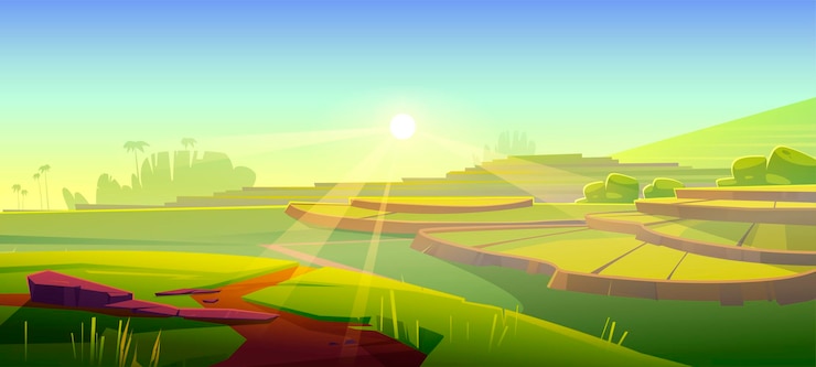 Gratis Vector rijstveld terrassen illustratie