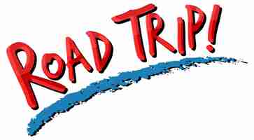 Gratis vector road trip tekstpictogram op witte achtergrond