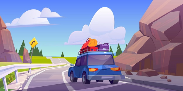 Gratis vector roadtrip met de auto tijdens zomervakantie vakanties