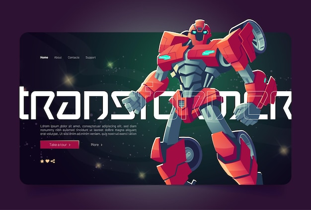 Gratis vector robot transformator cartoon landing met cyborg