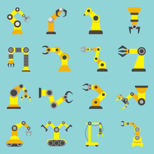 Robotarm platte gele pictogrammen instellen