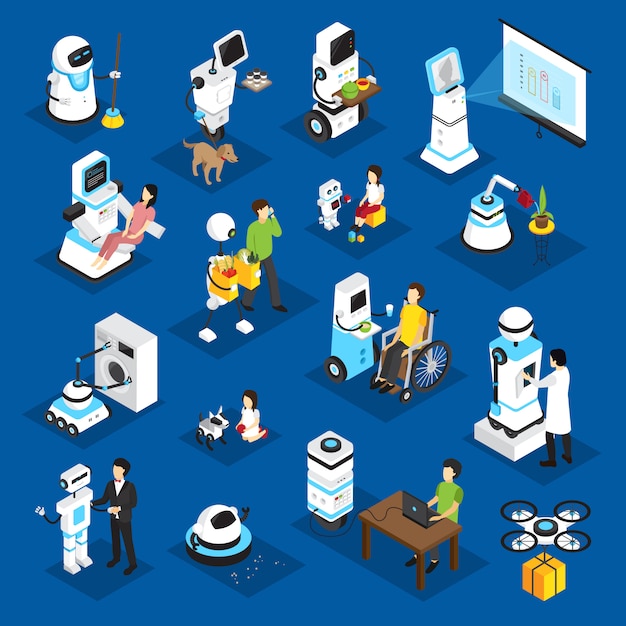 Gratis vector robots isometrische set