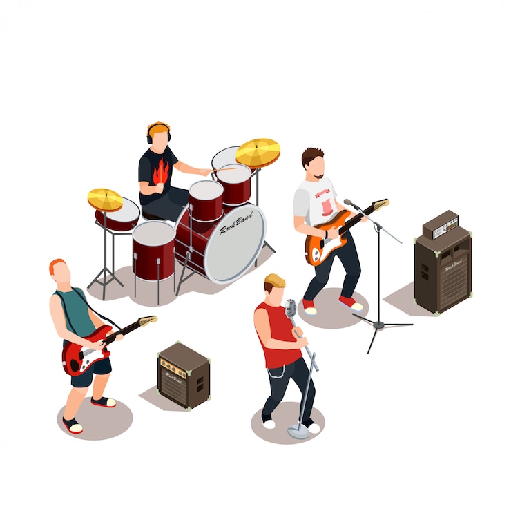 Gratis Vector rock band isometrische samenstelling