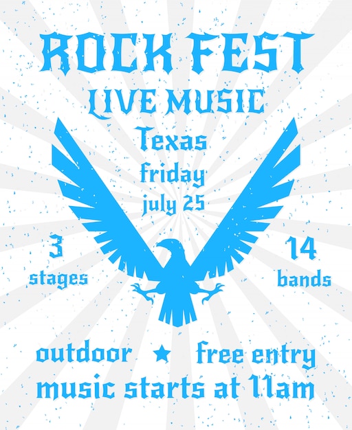 Rock fest live muziek poster sjabloon met adelaar ontwerp