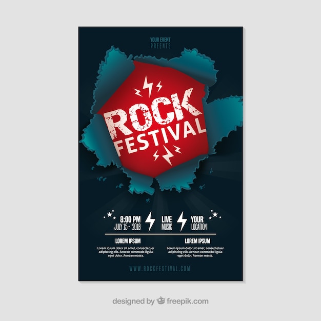 Gratis vector rock festival poster met platte ontwerp