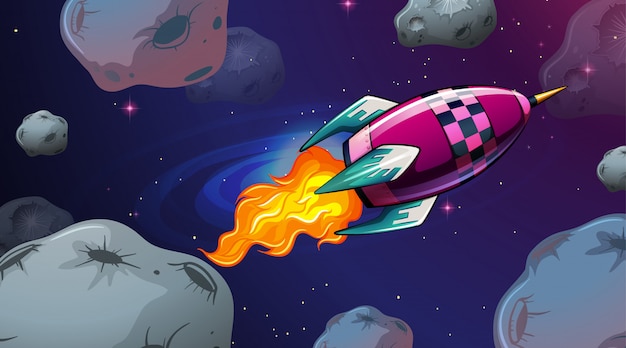 Gratis vector rocket en asteroïde scène