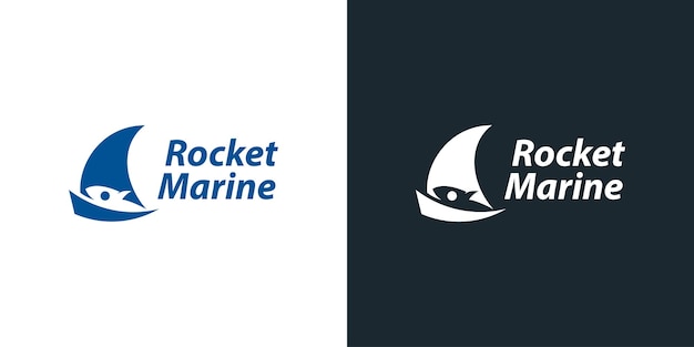 Rocket ship marine nautisch negatief ruimtelogo-ontwerp