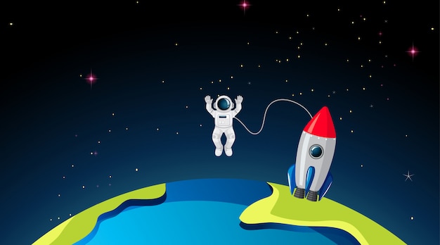 Gratis vector rocketship en astronuat op aarde