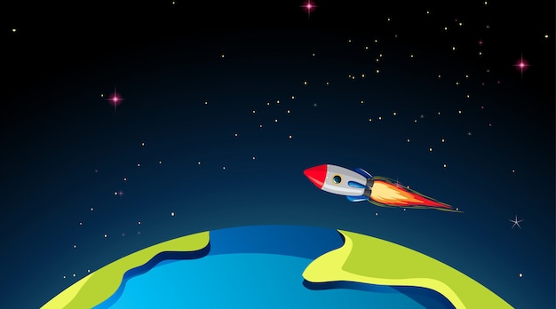 Gratis vector rocketship vliegt over de aarde