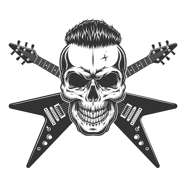 Gratis vector rockstar schedel met trendy kapsel