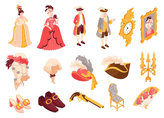 Gratis vector rococo-periode isometrische set