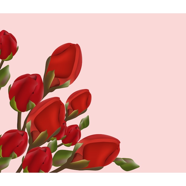 Gratis vector rode bloemen op roze achtergrond