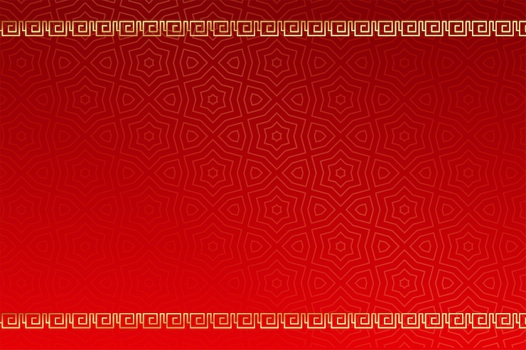 Gratis Vector rode chinese patroonachtergrond met gouden randen