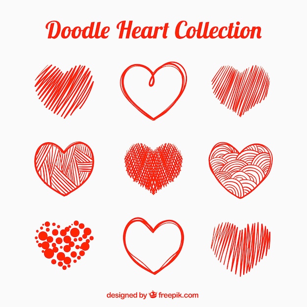 Gratis vector rode doodle hart collectie