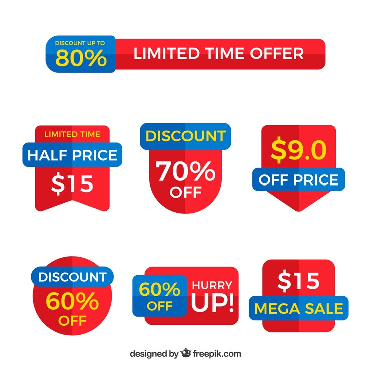 Gratis Vector rode en blauwe verkoopsticker