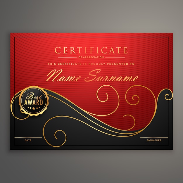 Rode en zwarte luxe certificaat design template