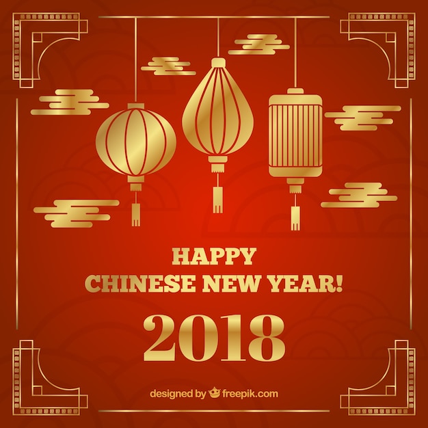 Gratis vector rode & gouden chinese nieuwe jaarachtergrond