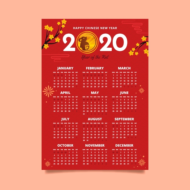 Rode & gouden chinese nieuwe jaarkalender