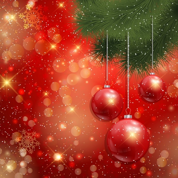 Gratis vector rode kerst ballen op rode achtergrond