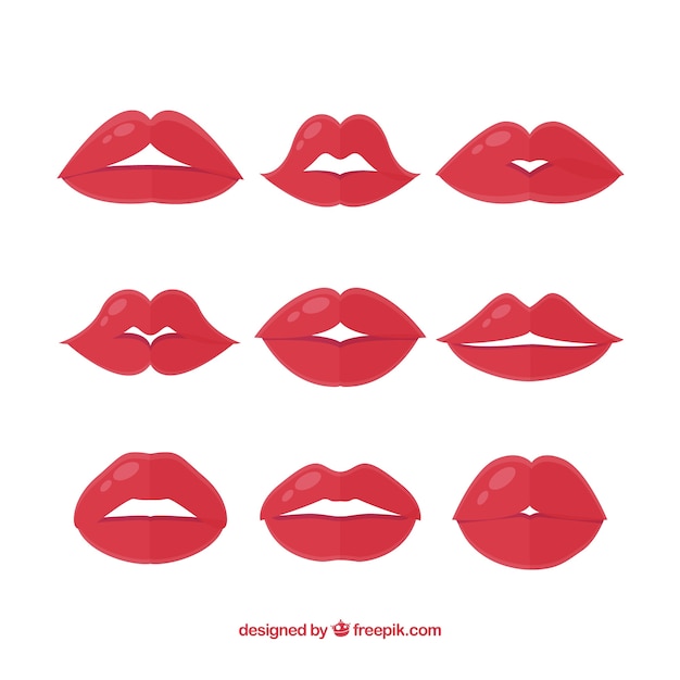 Gratis vector rode lippencollectie met plat ontwerp