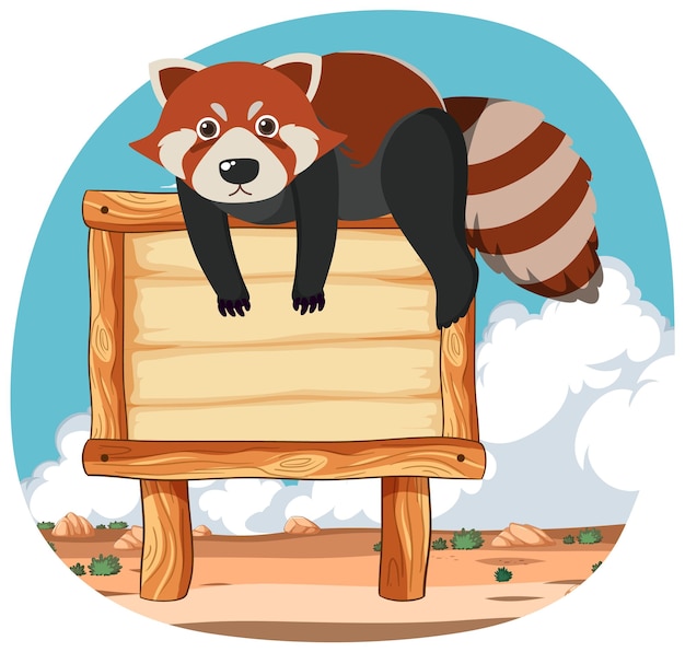 Gratis vector rode panda op houten teken illustratie