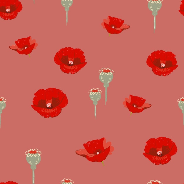 Gratis vector rode papaver bloemmotief achtergrond