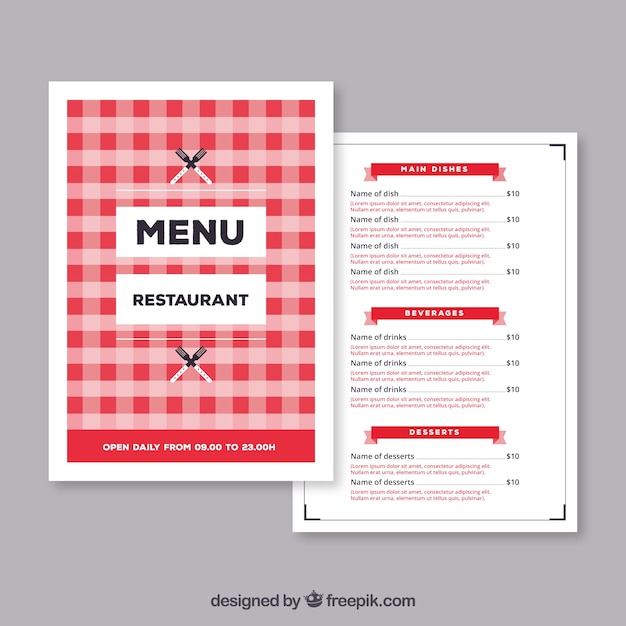 Rode restaurant menu sjabloon