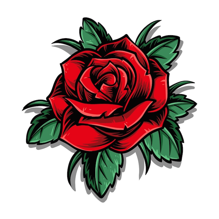 Gratis Vector rode roos met bladvectorlogo