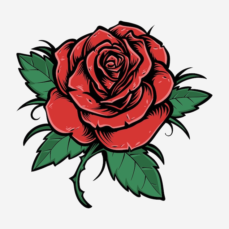 Gratis Vector rode roos met groene bladvector