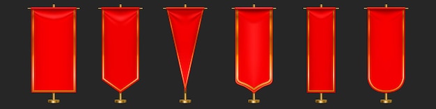 Rode wimpel vlaggen verschillende vormen op gouden pijler