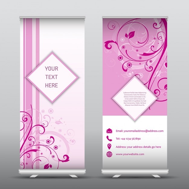 Gratis vector roll up reclame banners met bloemdessin ideaal voor bruiloft evenementen
