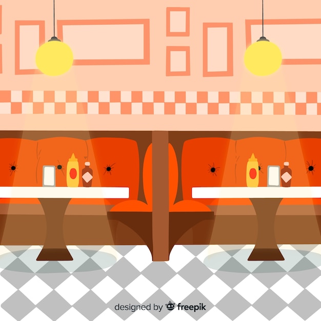 Gratis vector romantisch restaurantinterieur met plat ontwerp