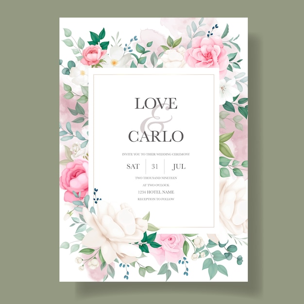Romantische bruiloft uitnodiging bloemen kaartsjabloon