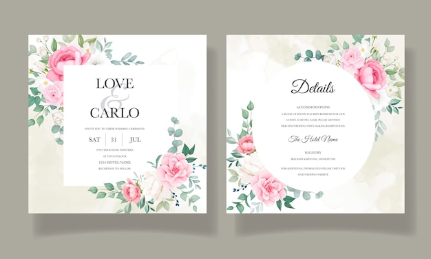 Romantische bruiloft uitnodiging bloemen kaartsjabloon